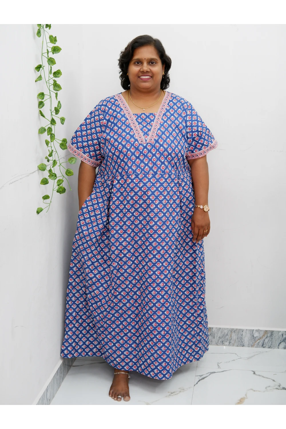 Premium V-Neck Cotton Frock for Women – Breathable & Skin-Friendly