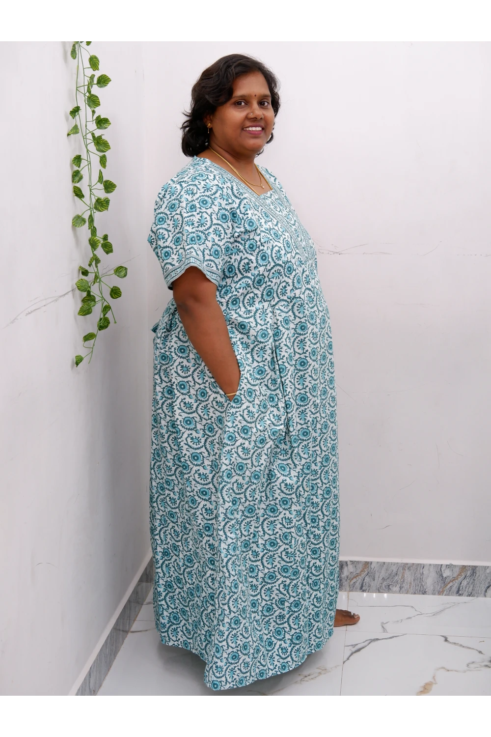Premium V-Neck Cotton Frock for Women – Breathable & Skin-Friendly