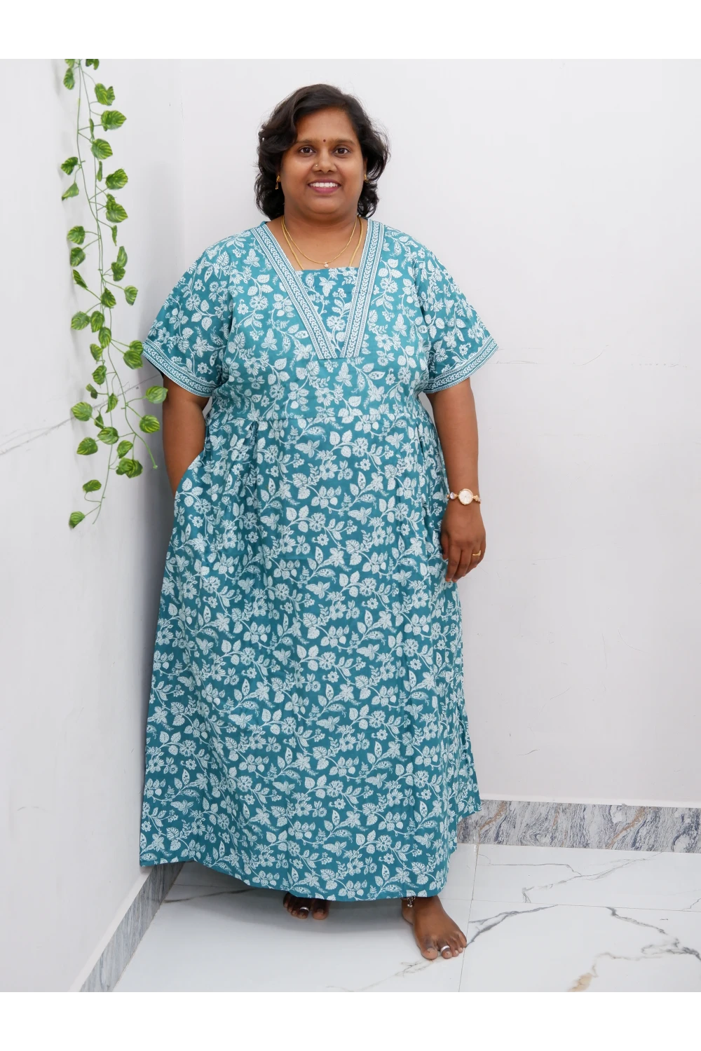 Premium V-Neck Cotton Frock for Women – Breathable & Skin-Friendly