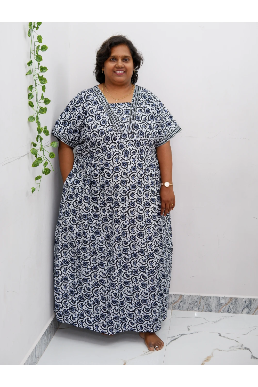 Premium V-Neck Cotton Frock for Women – Breathable & Skin-Friendly