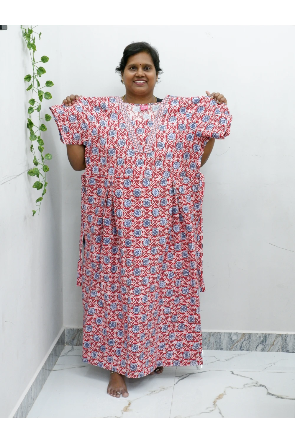 Premium V-Neck Cotton Frock for Women – Breathable & Skin-Friendly