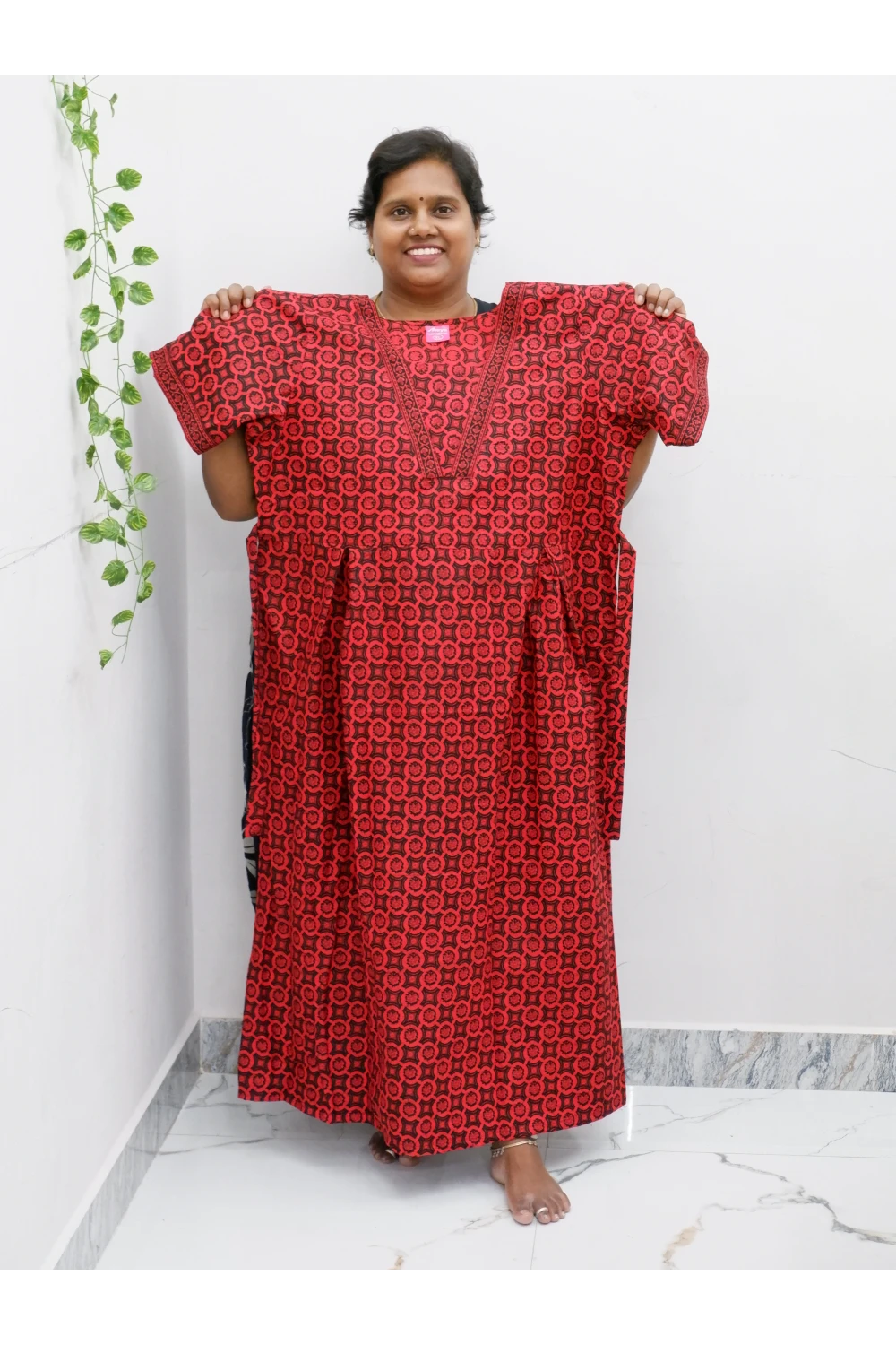 Premium V-Neck Cotton Frock for Women – Breathable & Skin-Friendly