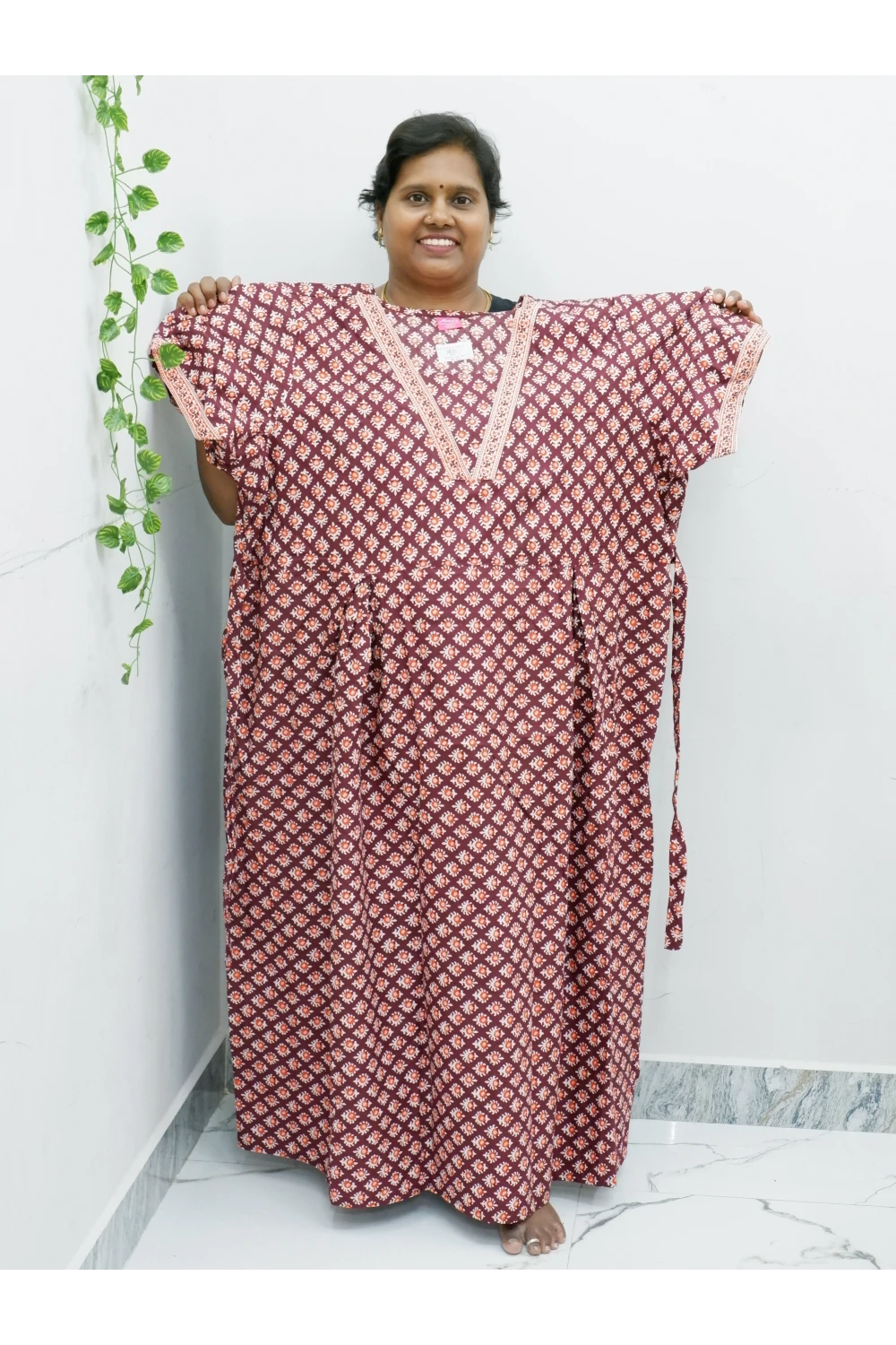 Premium V-Neck Cotton Frock for Women – Breathable & Skin-Friendly