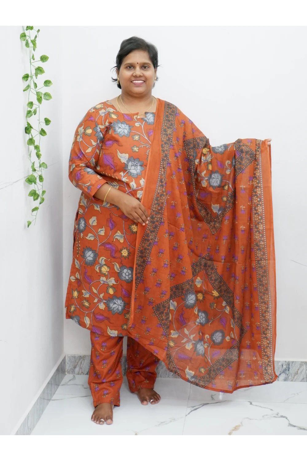 Graceful Cotton Printed Salwar Suit with Shawl – Casual & Festive Wear