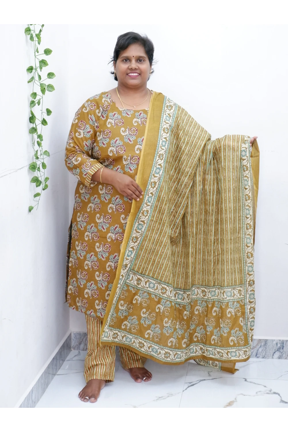 Graceful Cotton Printed Salwar Suit with Shawl – Casual & Festive Wear