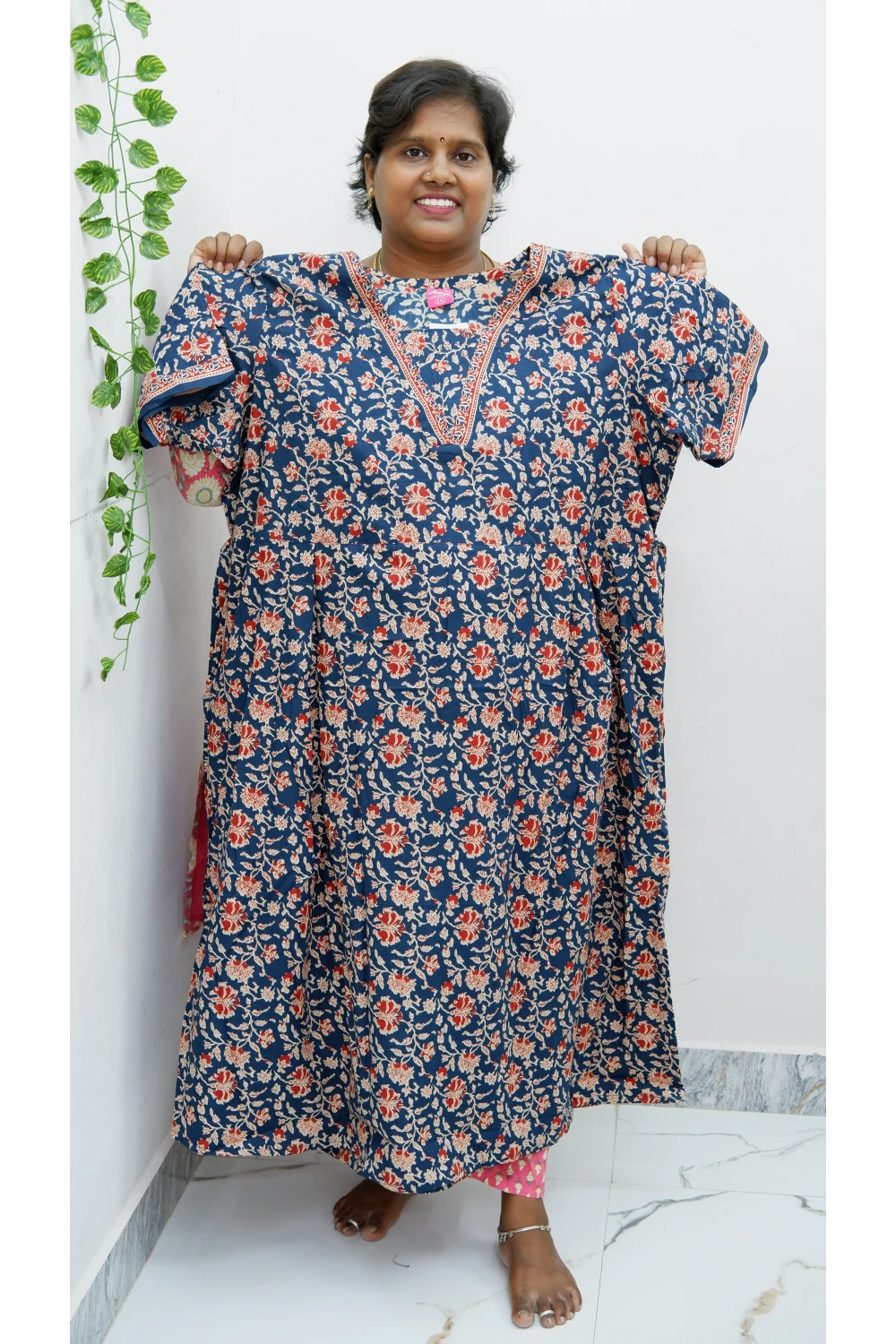 Premium V-Neck Cotton Frock for Women – Breathable & Skin-Friendly