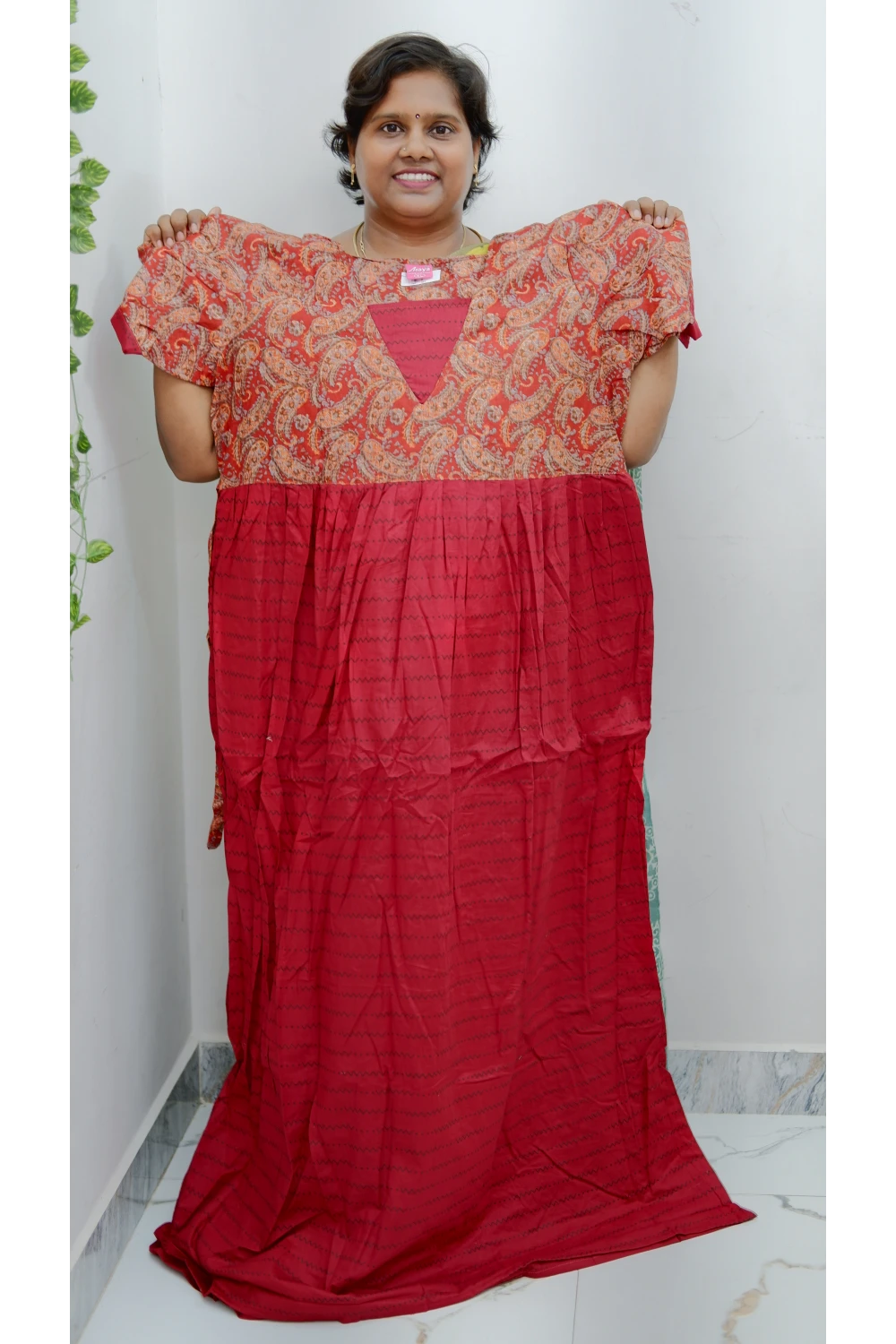 Premium V-Neck Cotton Frock for Women – Breathable & Skin-Friendly