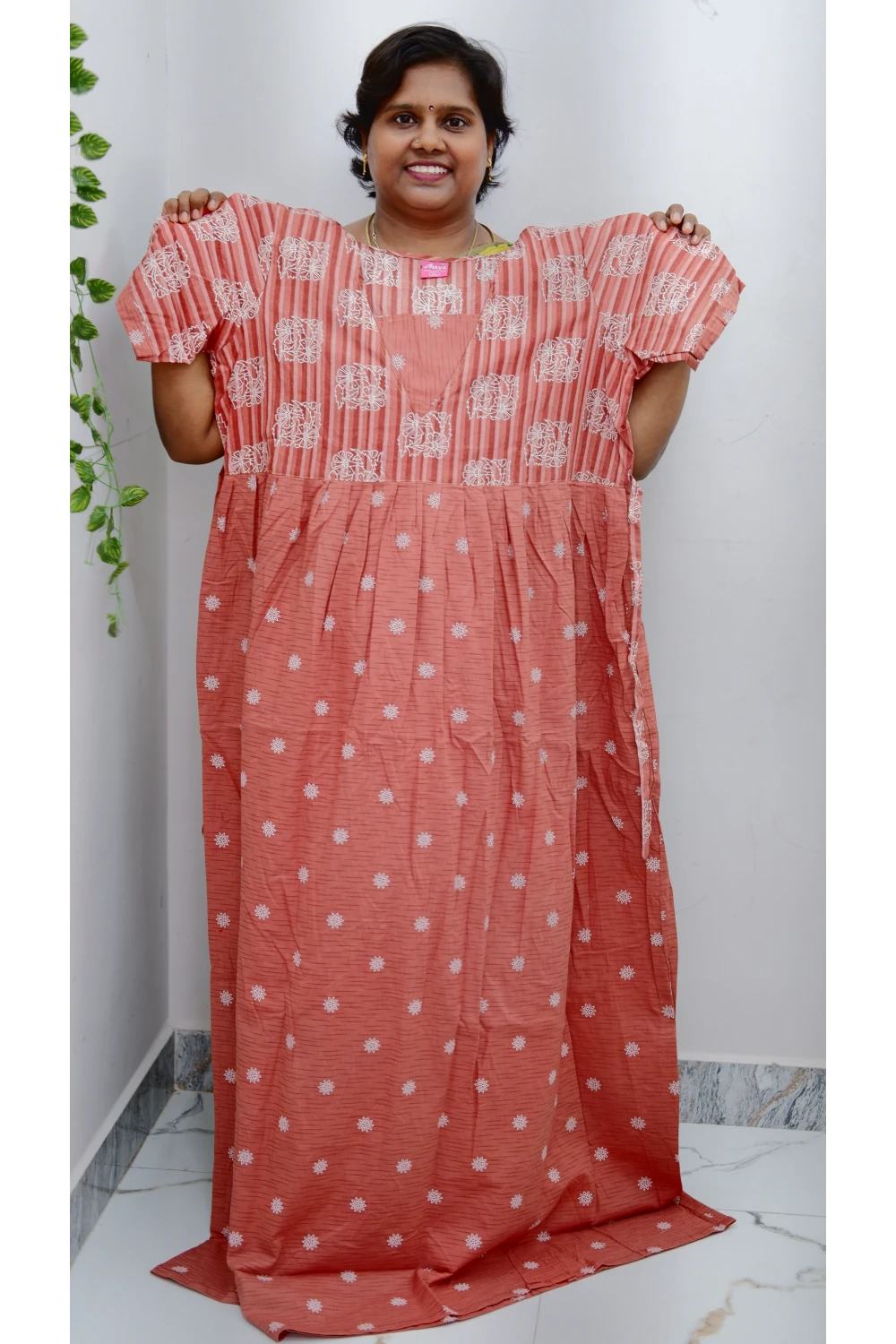Premium V-Neck Cotton Frock for Women – Breathable & Skin-Friendly
