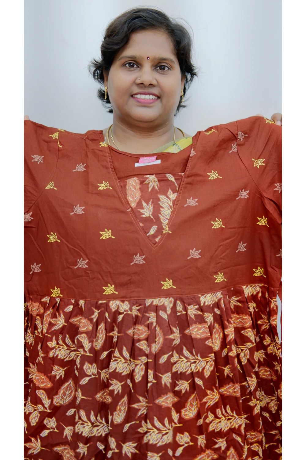 Premium V-Neck Cotton Frock for Women – Breathable & Skin-Friendly