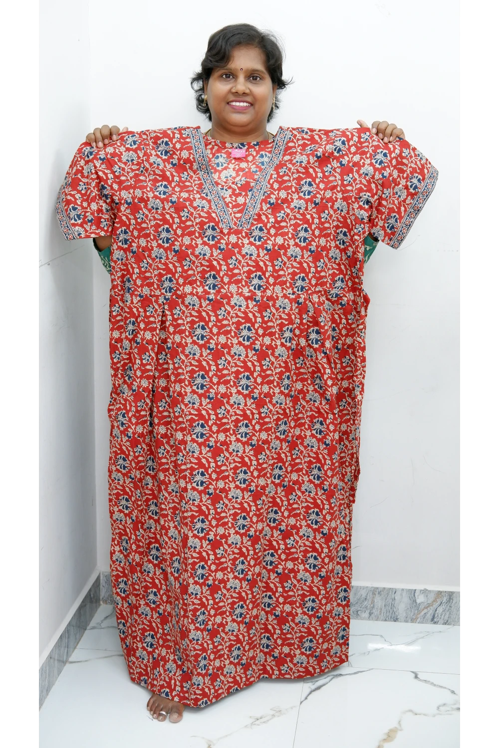 Premium V-Neck Cotton Frock for Women – Breathable & Skin-Friendly