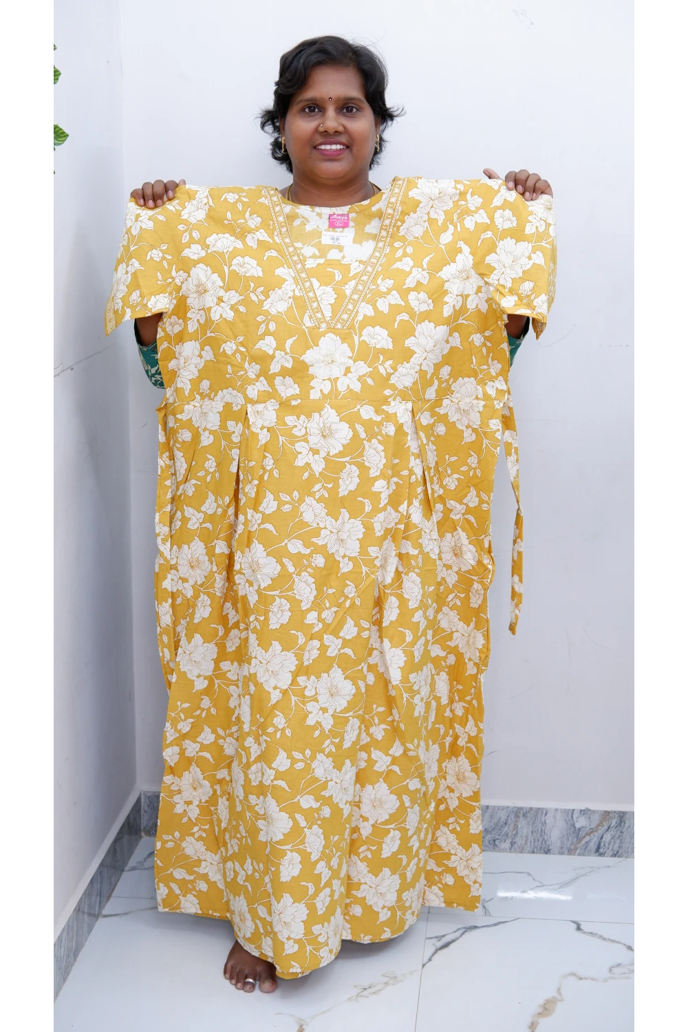 Premium V-Neck Cotton Frock for Women – Breathable & Skin-Friendly