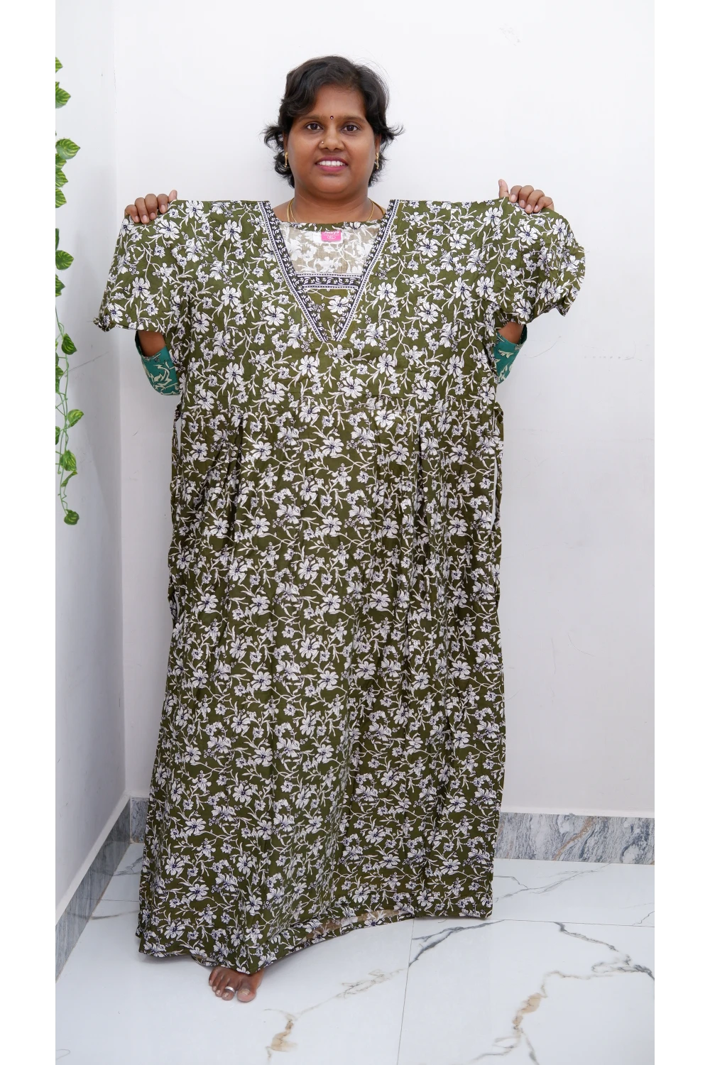 Premium V-Neck Cotton Frock for Women – Breathable & Skin-Friendly