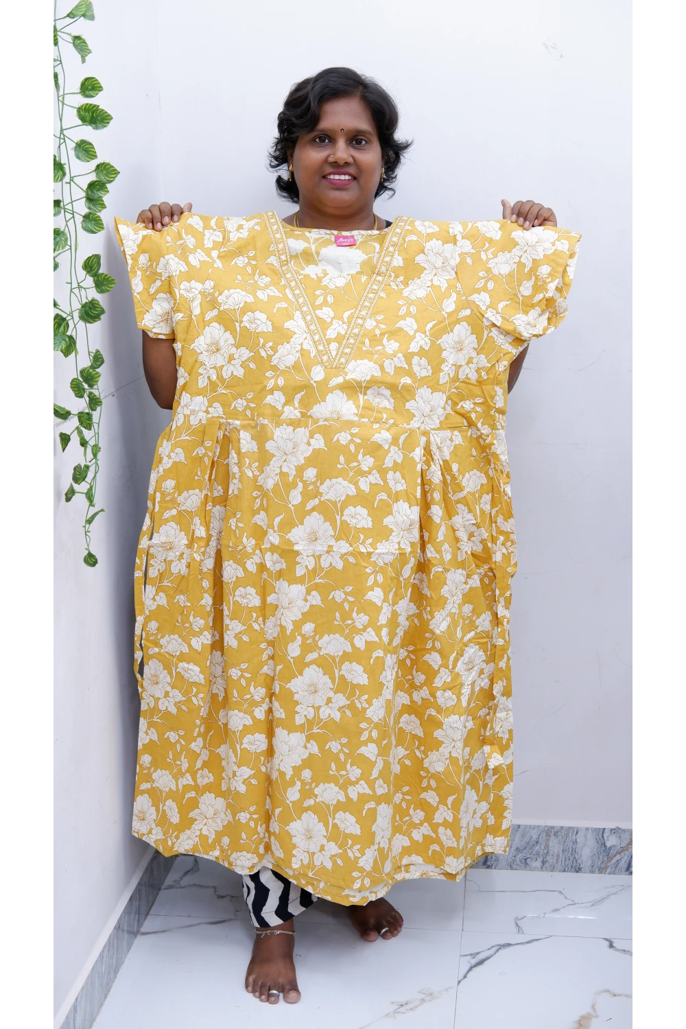 Premium V-Neck Cotton Frock for Women – Breathable & Skin-Friendly