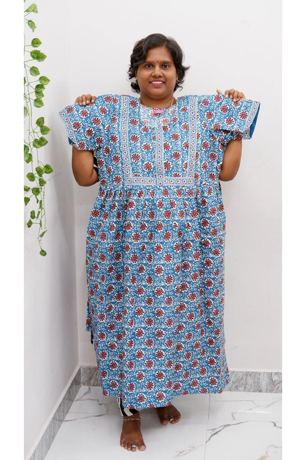 Midi Frock with Back Knot & Front Zip Jyothi Cotton Nighty