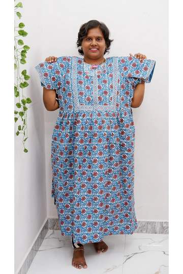 Midi Frock with Back Knot & Front Zip Jyothi Cotton Nighty
