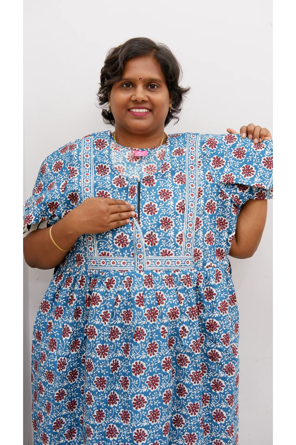 Midi Frock with Back Knot & Front Zip Jyothi Cotton Nighty
