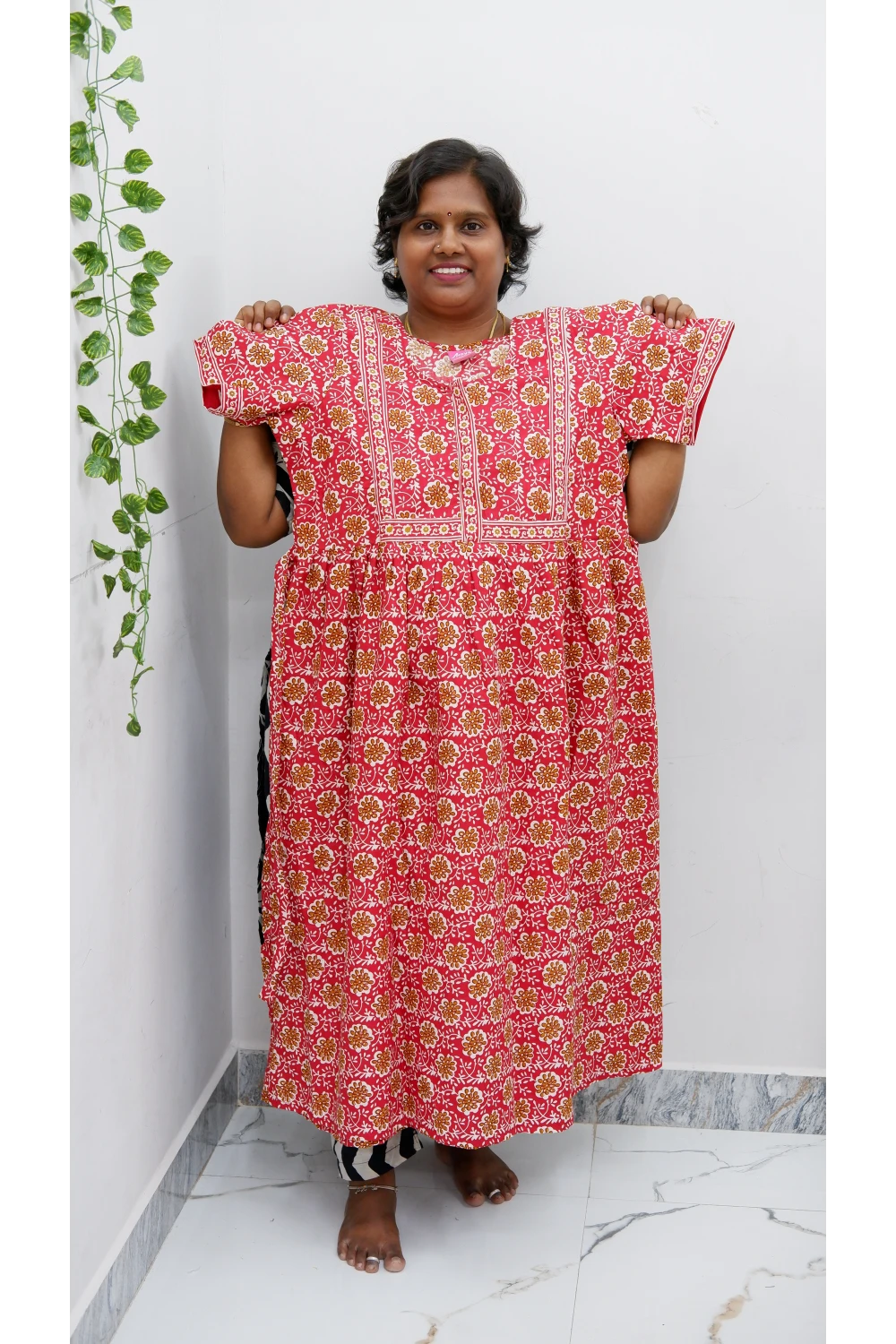 Midi Frock with Back Knot & Front Zip Jyothi Cotton Nighty