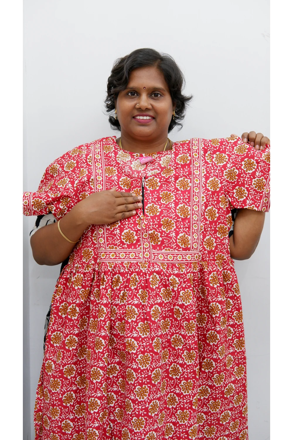 Midi Frock with Back Knot & Front Zip Jyothi Cotton Nighty