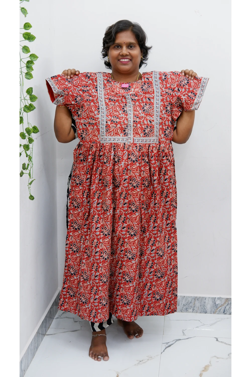 Midi Frock with Back Knot & Front Zip Jyothi Cotton Nighty