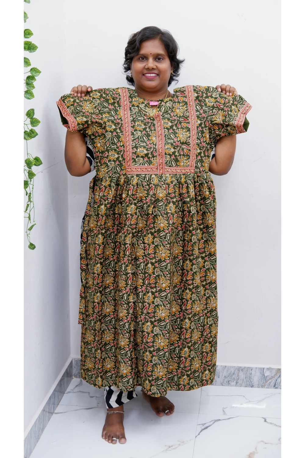 Midi Frock with Back Knot & Front Zip Jyothi Cotton Nighty