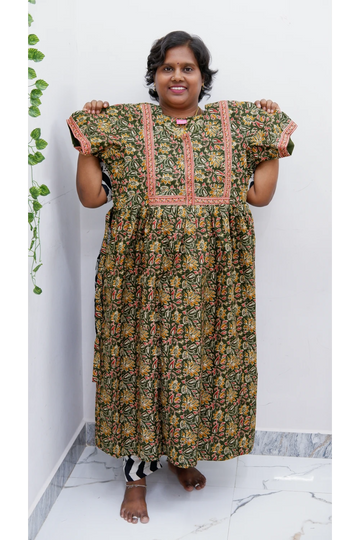 Midi Frock with Back Knot & Front Zip Jyothi Cotton Nighty