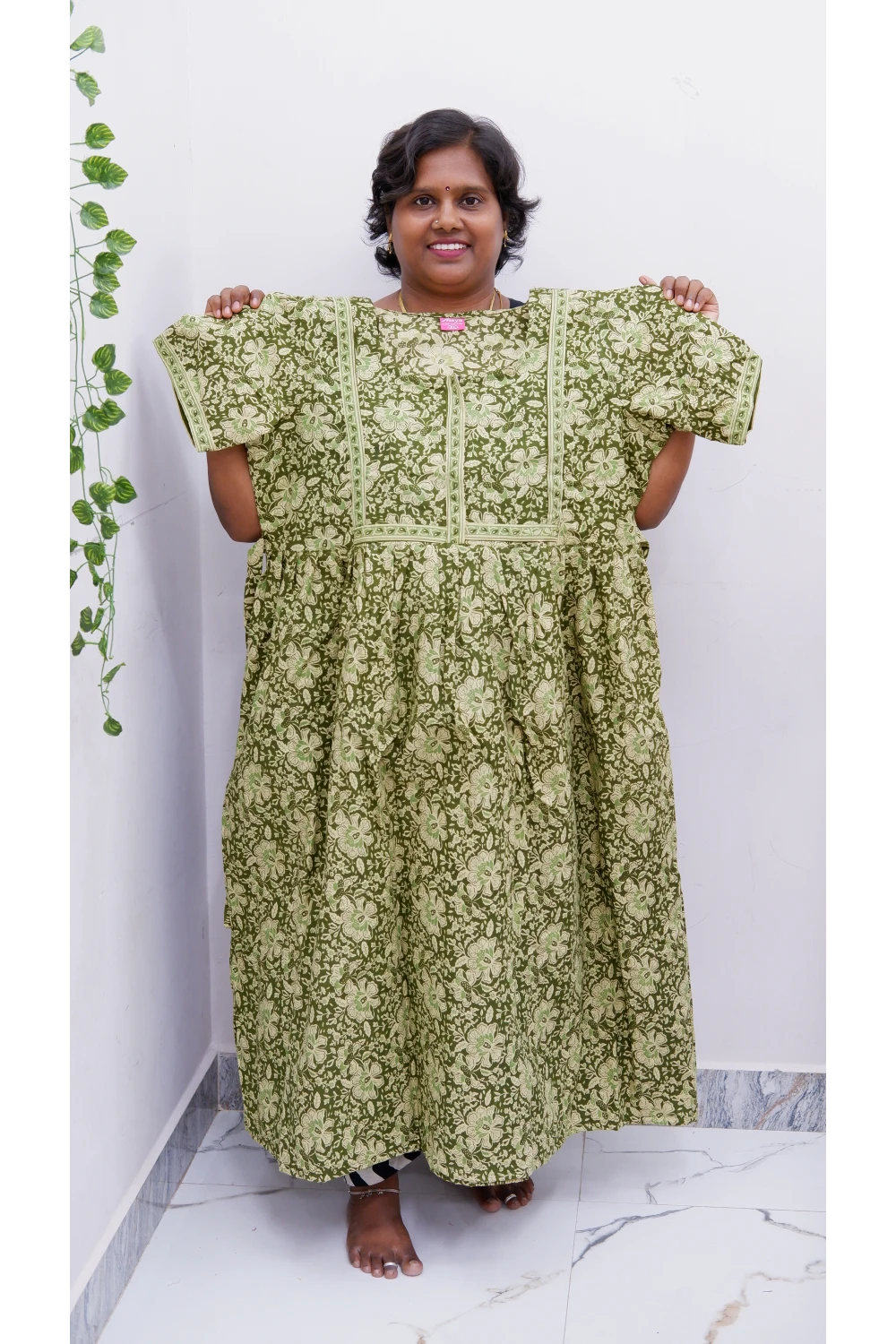 Midi Frock with Back Knot & Front Zip Jyothi Cotton Nighty