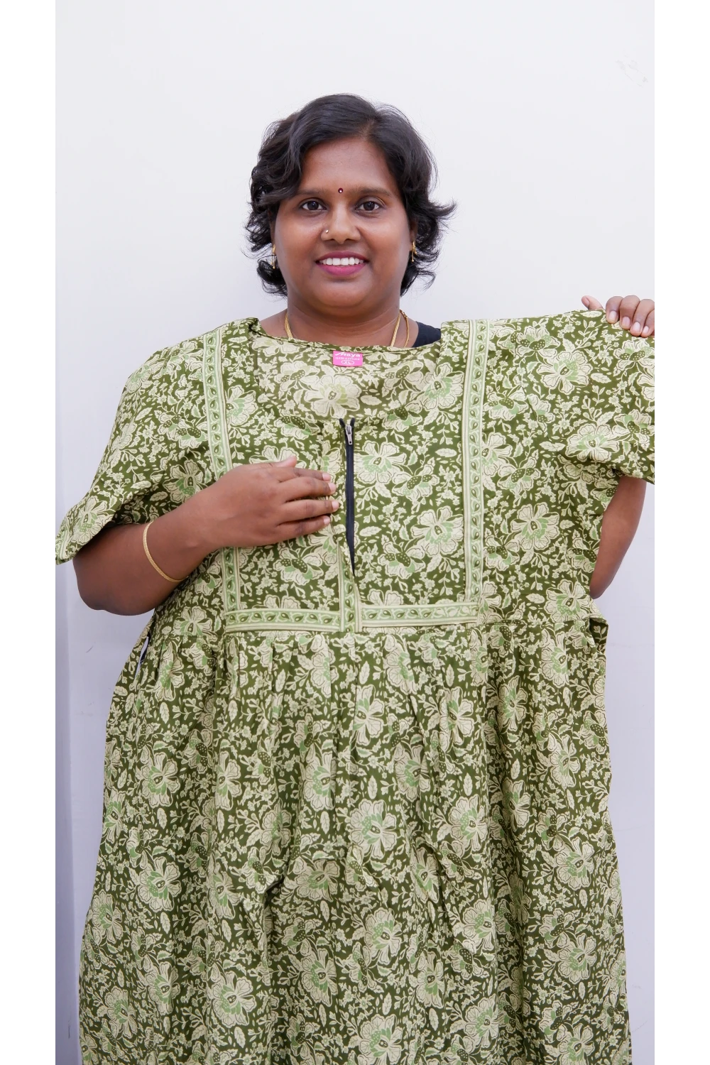 Midi Frock with Back Knot & Front Zip Jyothi Cotton Nighty