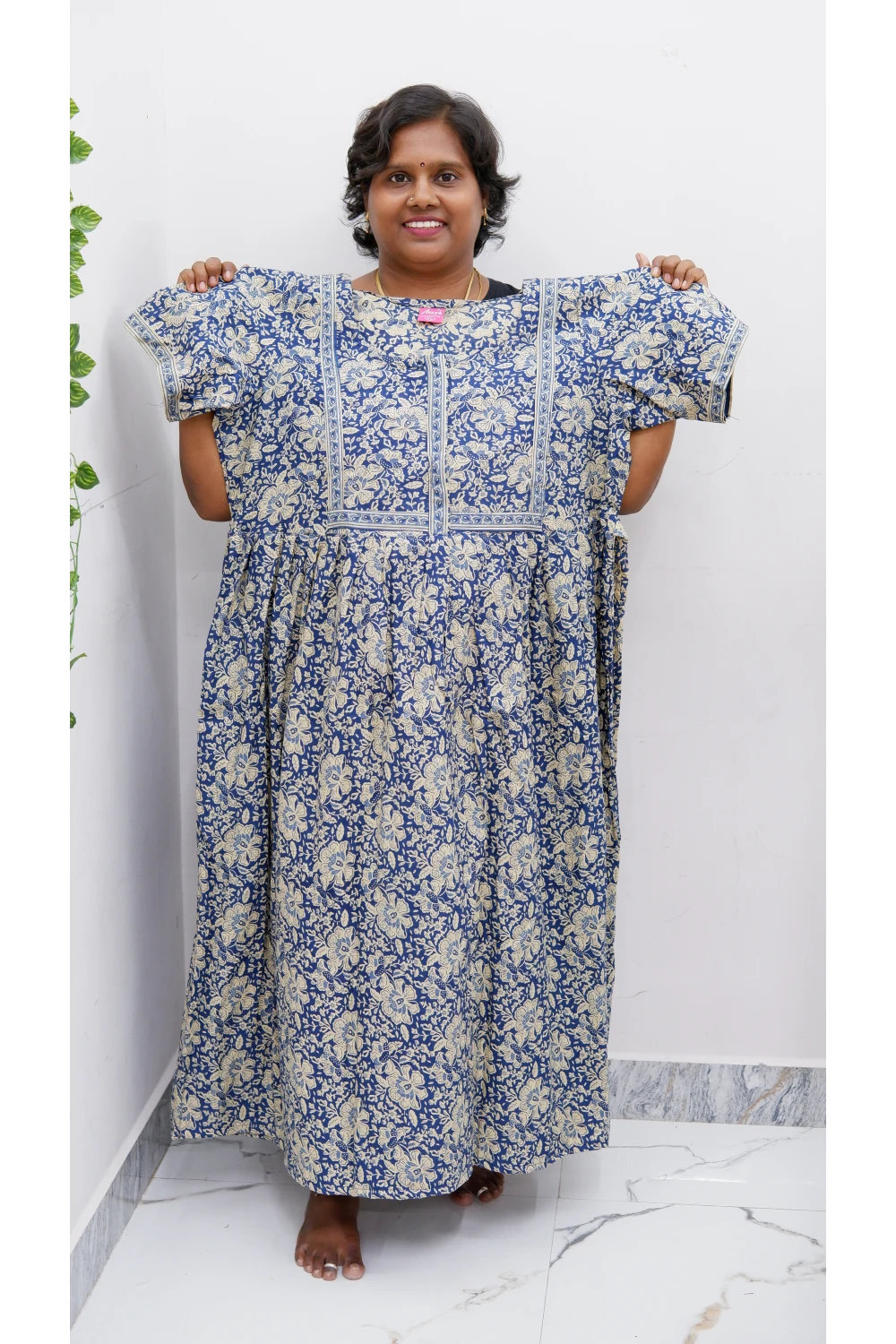 Midi Frock with Back Knot & Front Zip Jyothi Cotton Nighty