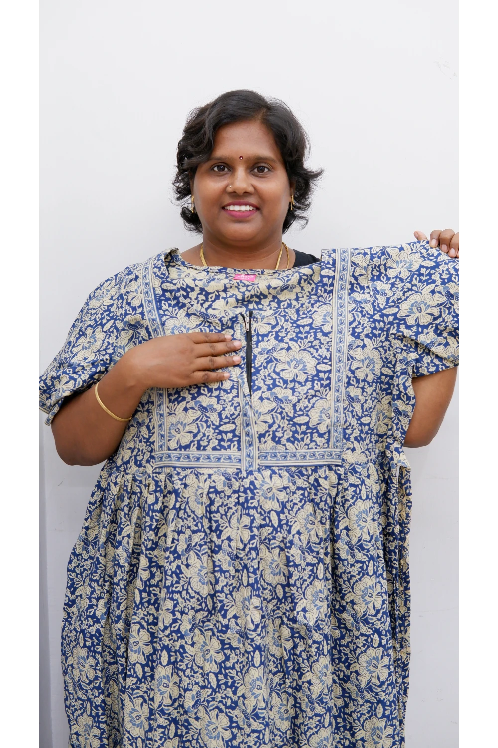 Midi Frock with Back Knot & Front Zip Jyothi Cotton Nighty