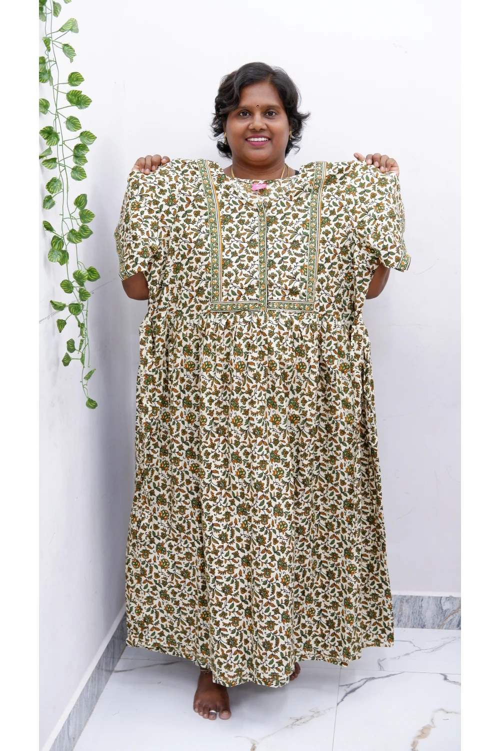 Midi Frock with Back Knot & Front Zip Jyothi Cotton Nighty