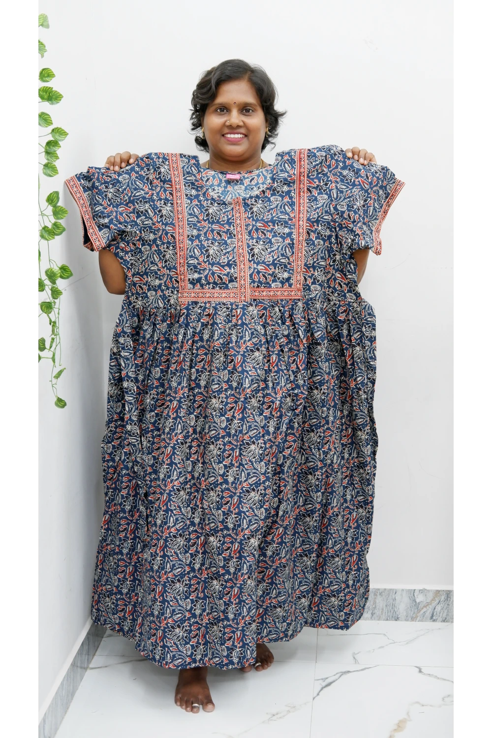 Midi Frock with Back Knot & Front Zip Jyothi Cotton Nighty