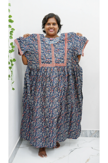 Midi Frock with Back Knot & Front Zip Jyothi Cotton Nighty