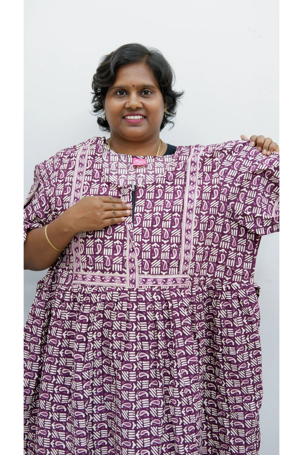 Midi Frock with Back Knot & Front Zip Jyothi Cotton Nighty