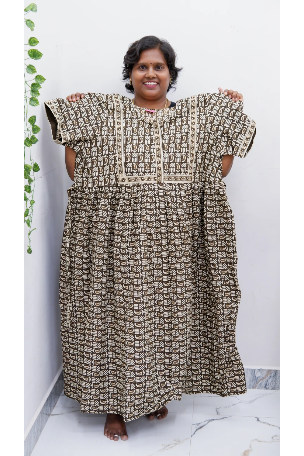 Midi Frock with Back Knot & Front Zip Jyothi Cotton Nighty