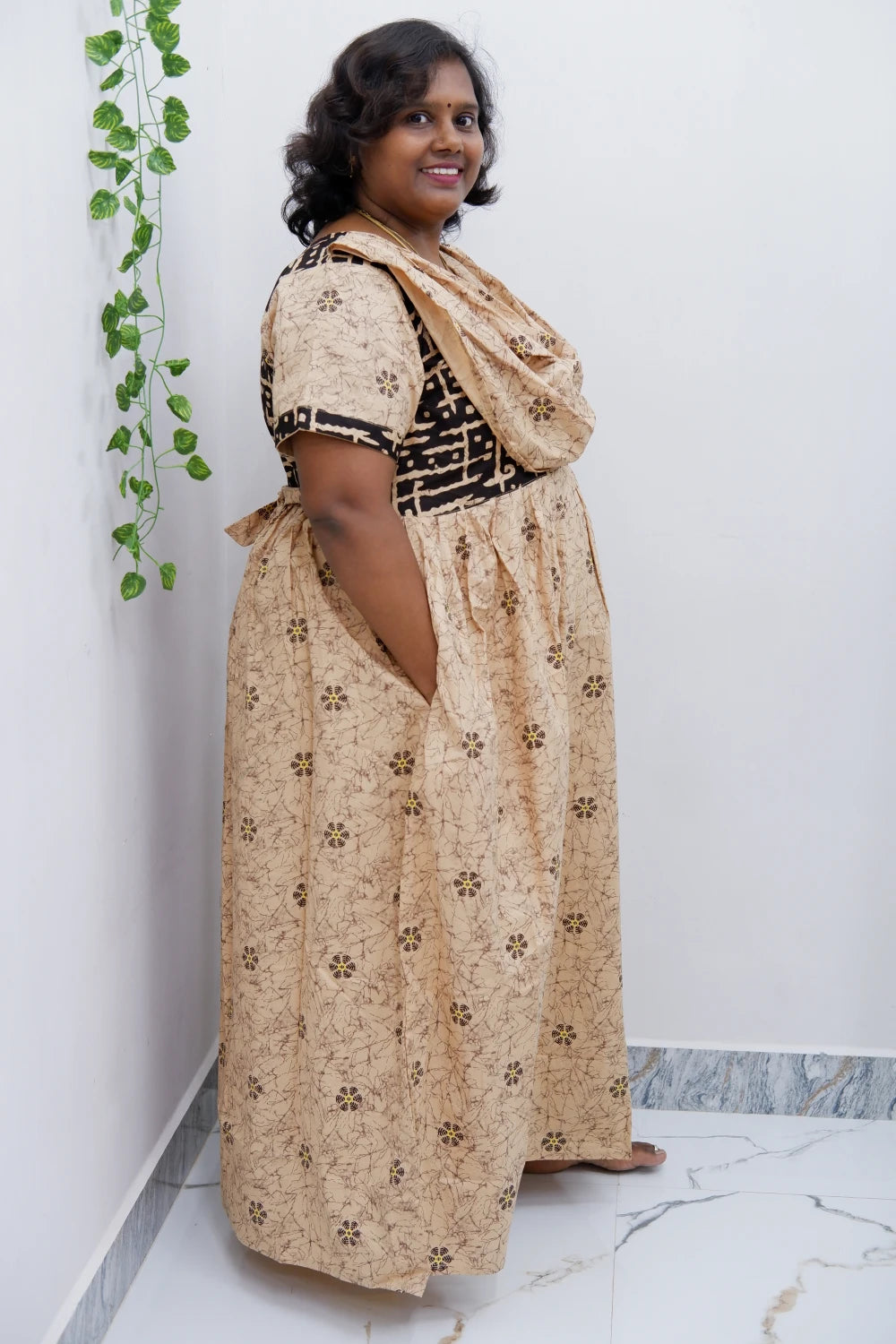 Shawl Draped Cotton Frock Nighty – Soft & Breezy