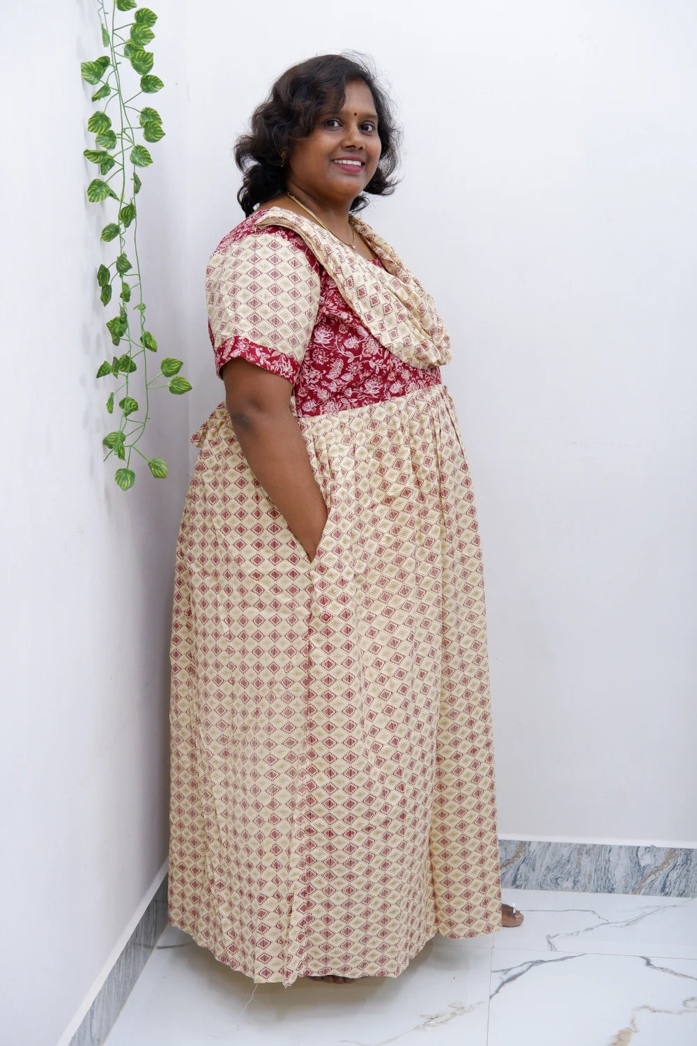 Shawl Draped Cotton Frock Nighty – Soft & Breezy