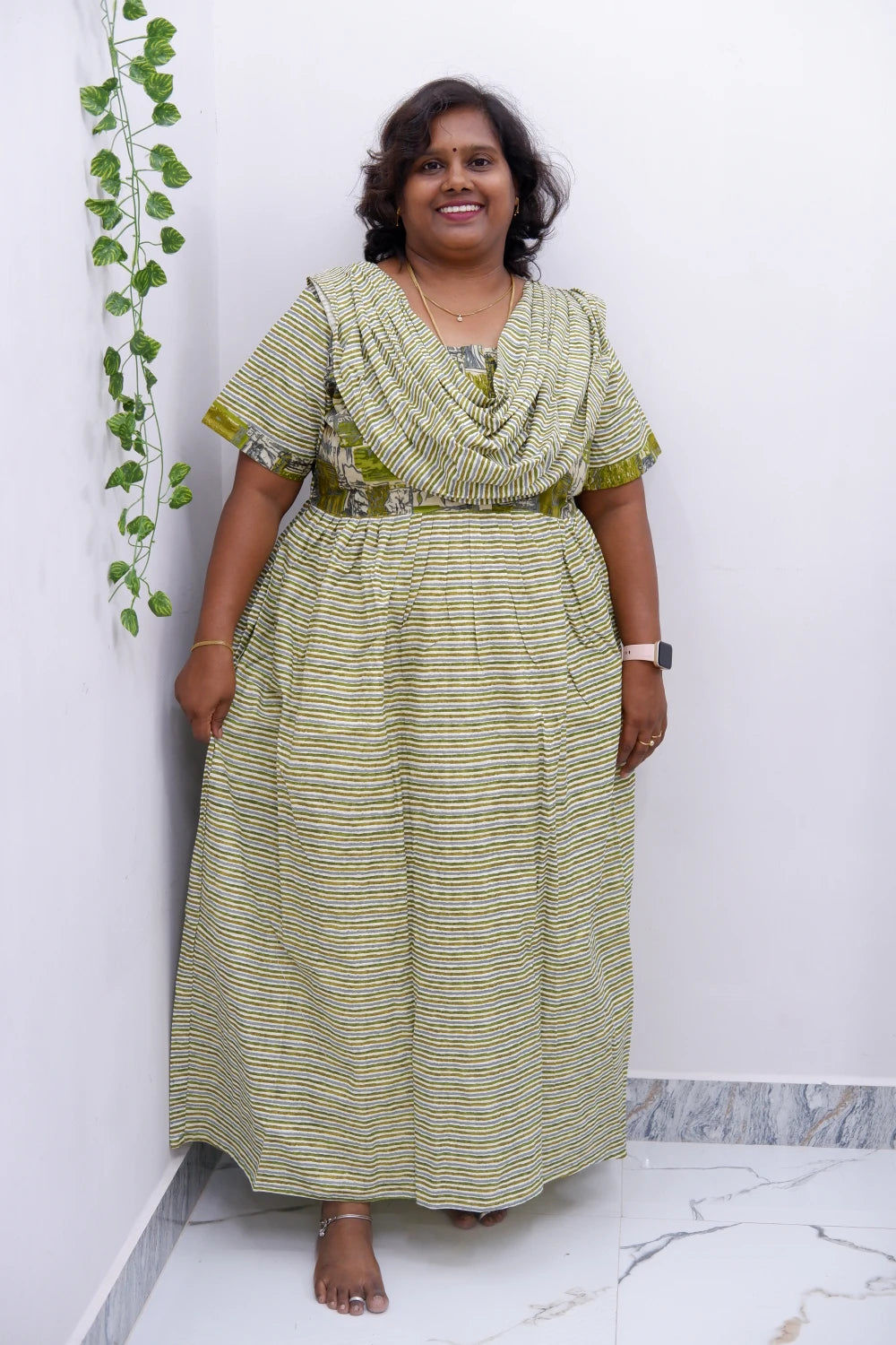 Shawl Draped Cotton Frock Nighty – Soft & Breezy