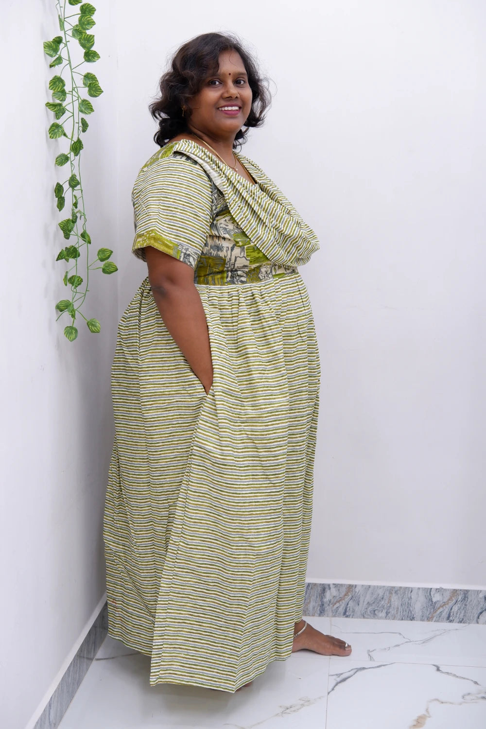 Shawl Draped Cotton Frock Nighty – Soft & Breezy