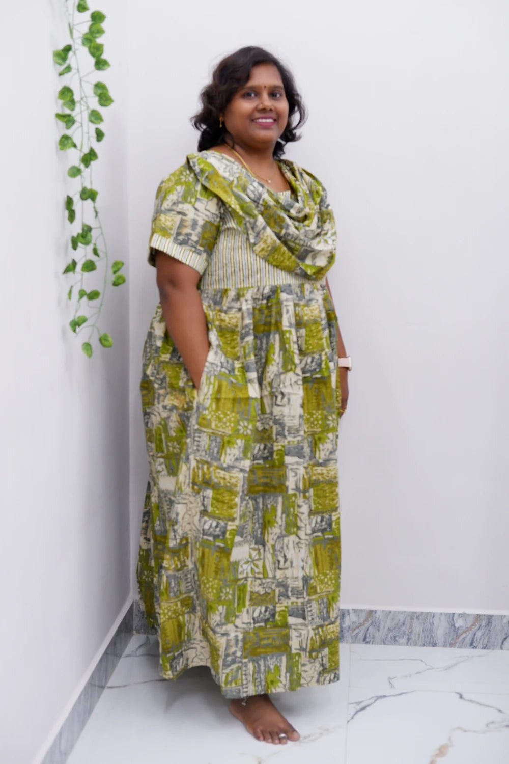 Shawl Draped Cotton Frock Nighty – Soft & Breezy
