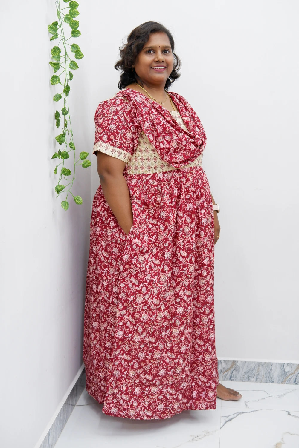Shawl Draped Cotton Frock Nighty – Soft & Breezy