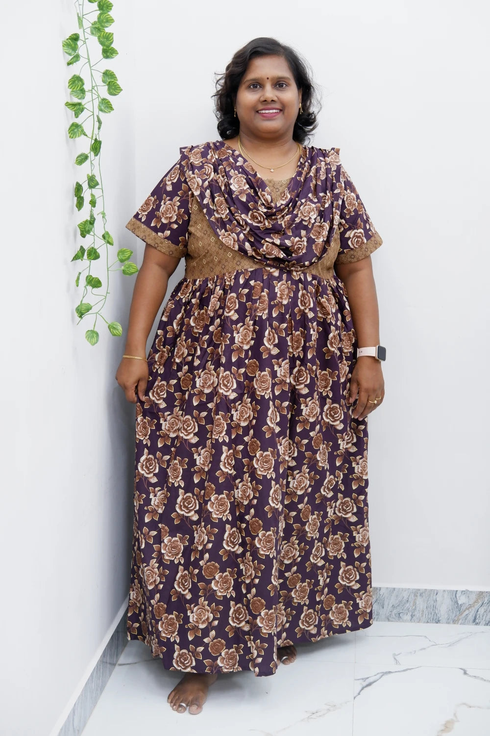 Shawl Draped Cotton Frock Nighty – Soft & Breezy