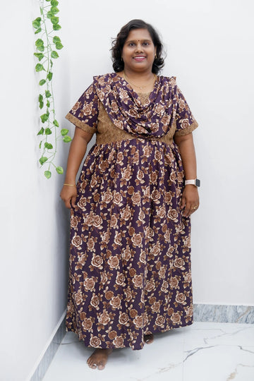 Shawl Draped Cotton Frock Nighty – Soft & Breezy