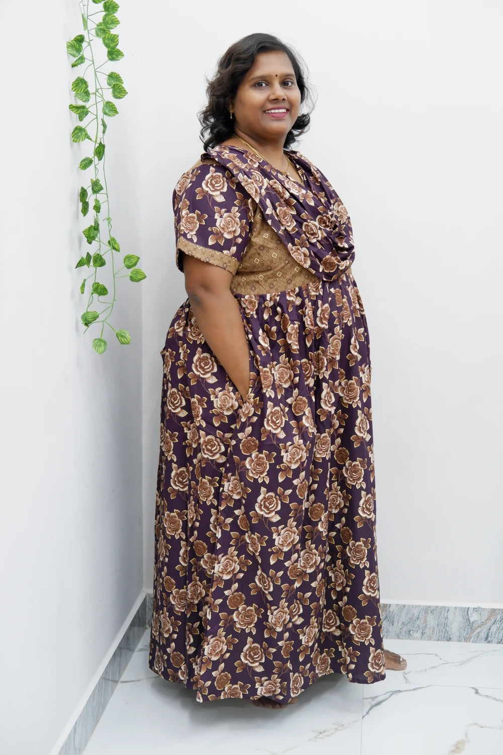 Shawl Draped Cotton Frock Nighty – Soft & Breezy