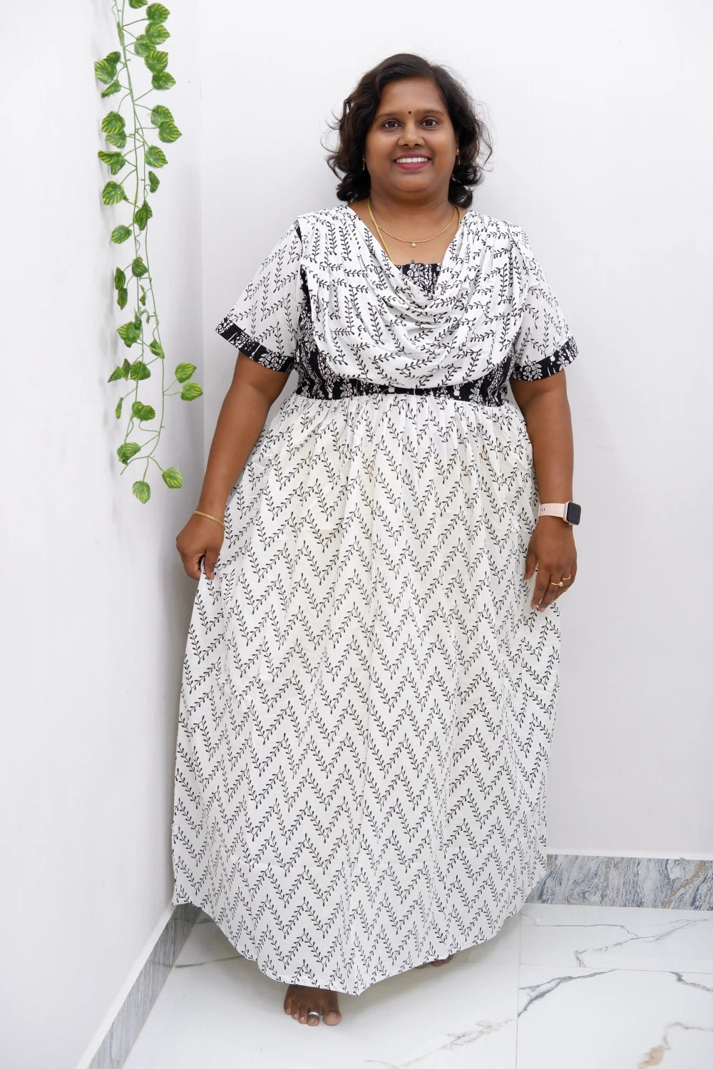 Shawl Draped Cotton Frock Nighty – Soft & Breezy