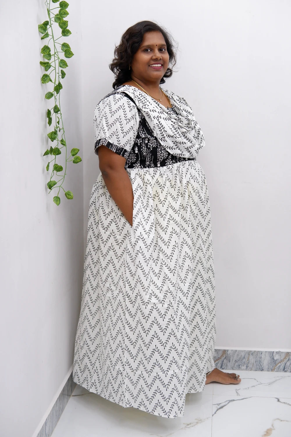 Shawl Draped Cotton Frock Nighty – Soft & Breezy