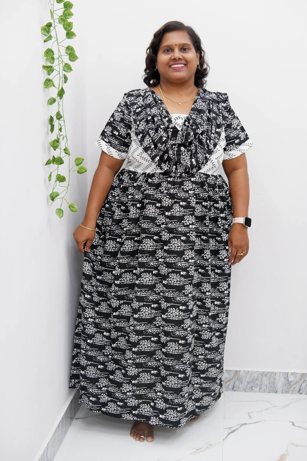 Shawl Draped Cotton Frock Nighty – Soft & Breezy