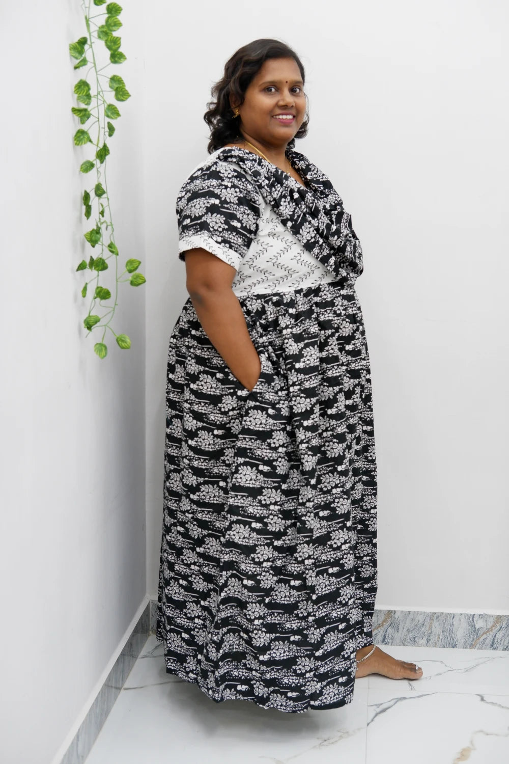 Shawl Draped Cotton Frock Nighty – Soft & Breezy