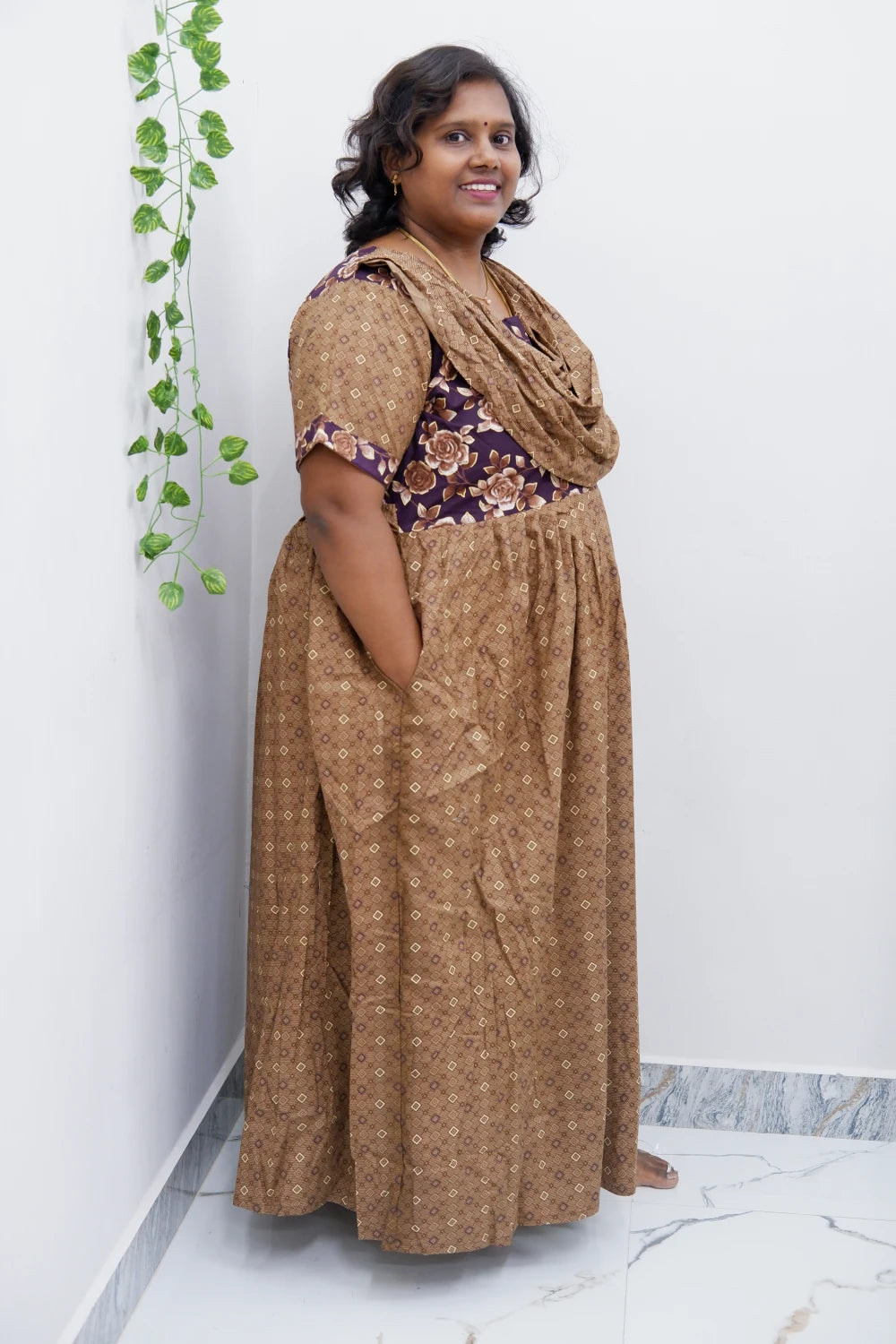 Shawl Draped Cotton Frock Nighty – Soft & Breezy