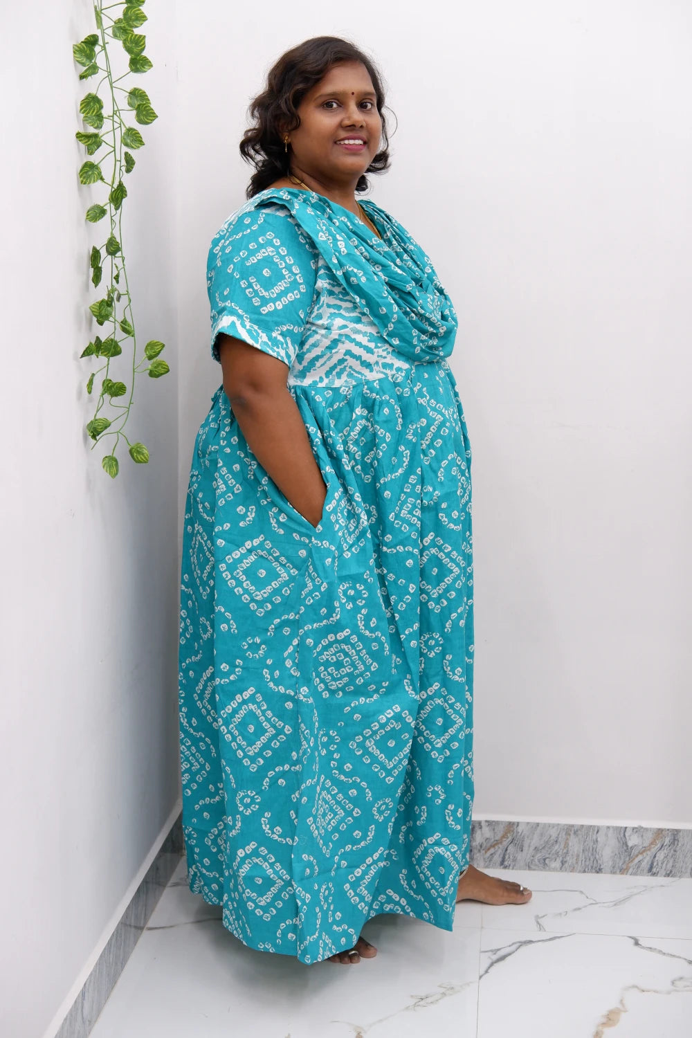 Shawl Draped Cotton Frock Nighty – Soft & Breezy
