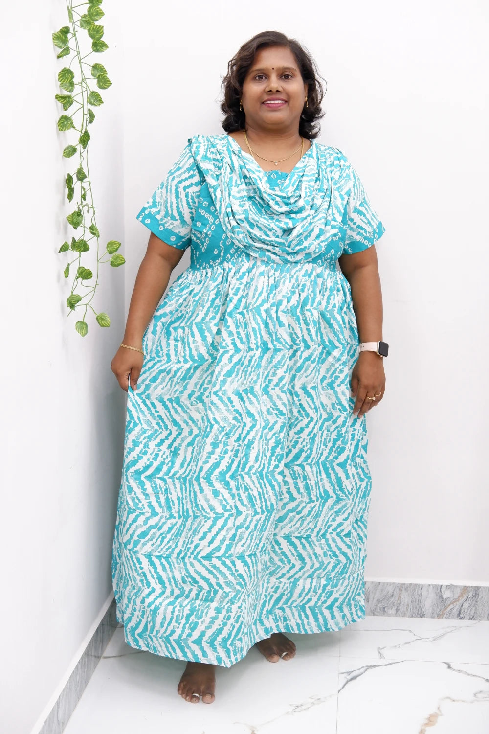 Shawl Draped Cotton Frock Nighty – Soft & Breezy